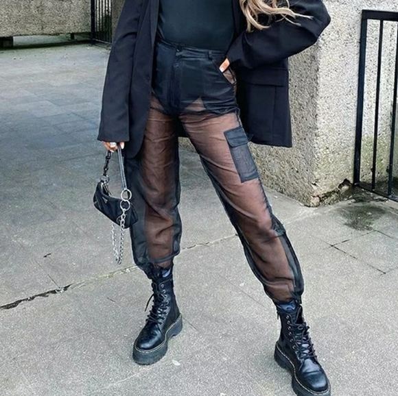 Pants - Transparent High Waist Cargo Pants
